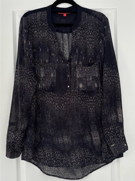 Not the Same Tops - Women’s Navy Sheer Patterned Button-Front Blouse
